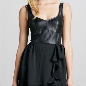 Nanette Lepore Black Mixed Material (Leather and Silk) Dress. Size 8